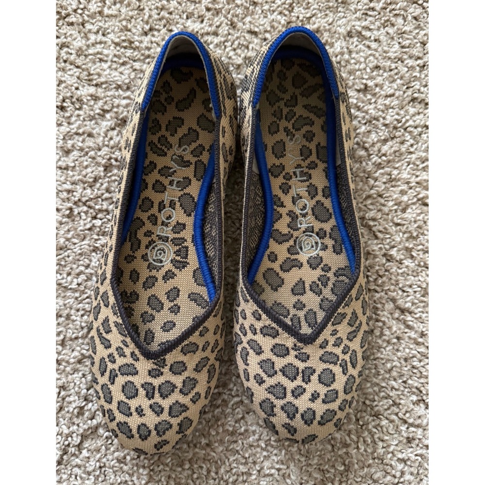 Rothy's Leopard Print Knit Pointed Toe Flats Brown Tan Stripe 6.5 Preppy
